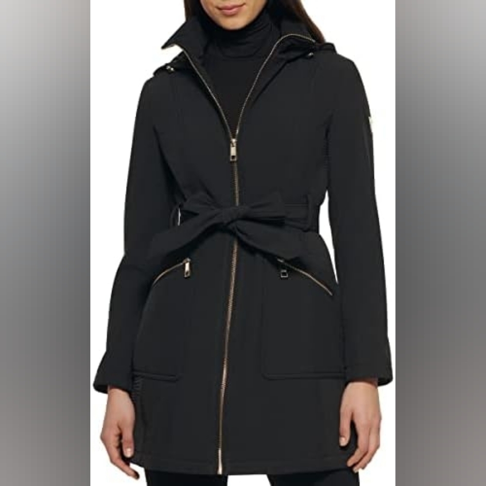 GUESS Black Softshell Belted Coat